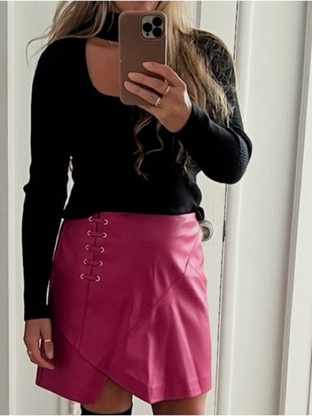 BCBG Fuchsia Faux Leather Mini Skirt Small